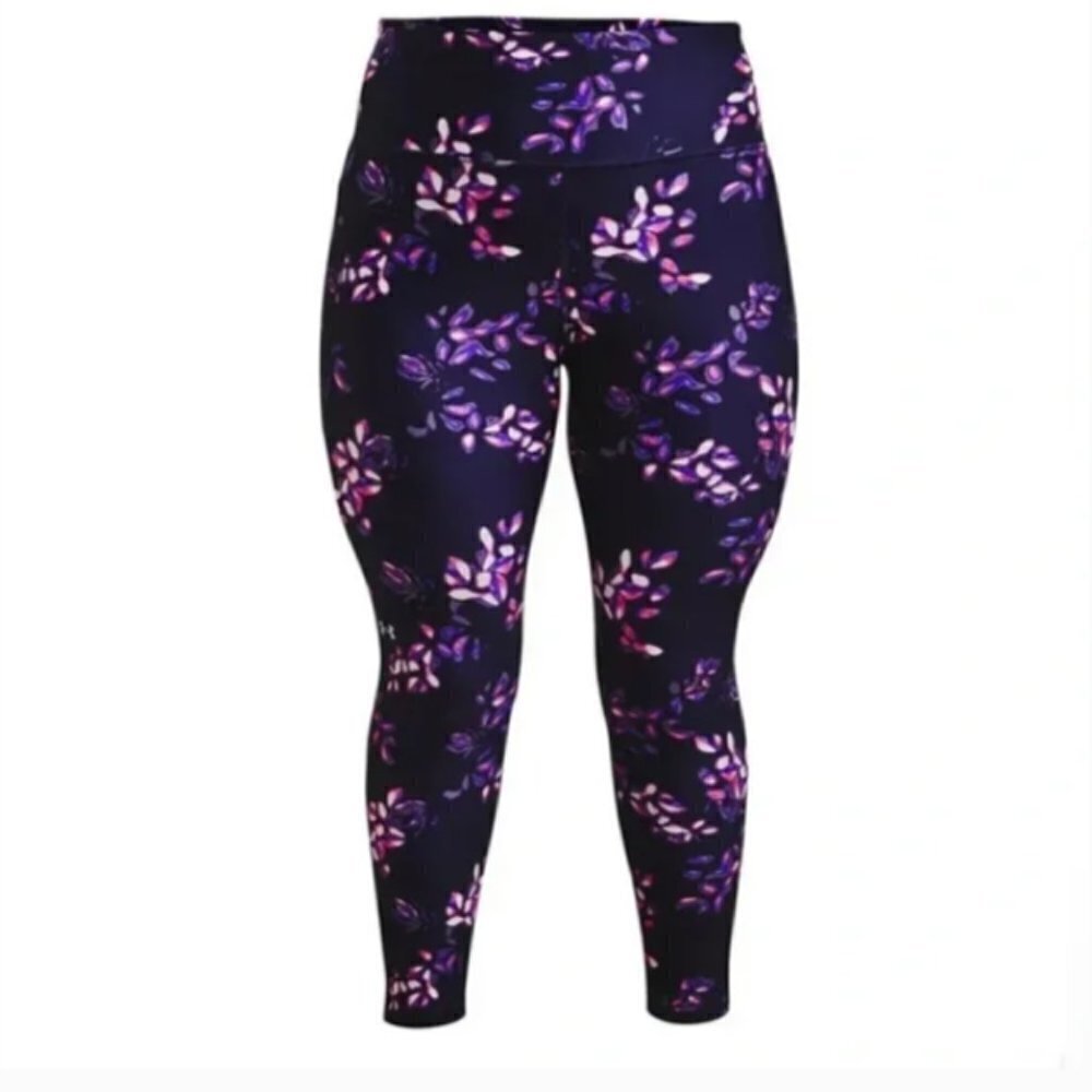Womens Under Armour Navy High Rise Floral Tech Compression Legging Size 1X